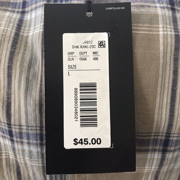 Solaris Mens Short Sleeve Button Up Plaid Camp Shirt L Khaki Blue Outdoors $45 - Picture 4 of 5